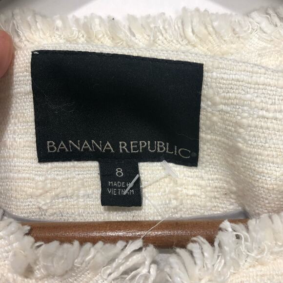 Banana Republic Tweed Frayed Ruffle Sleeve Blazer Ivory  Size 8 - Picture 4 of 8